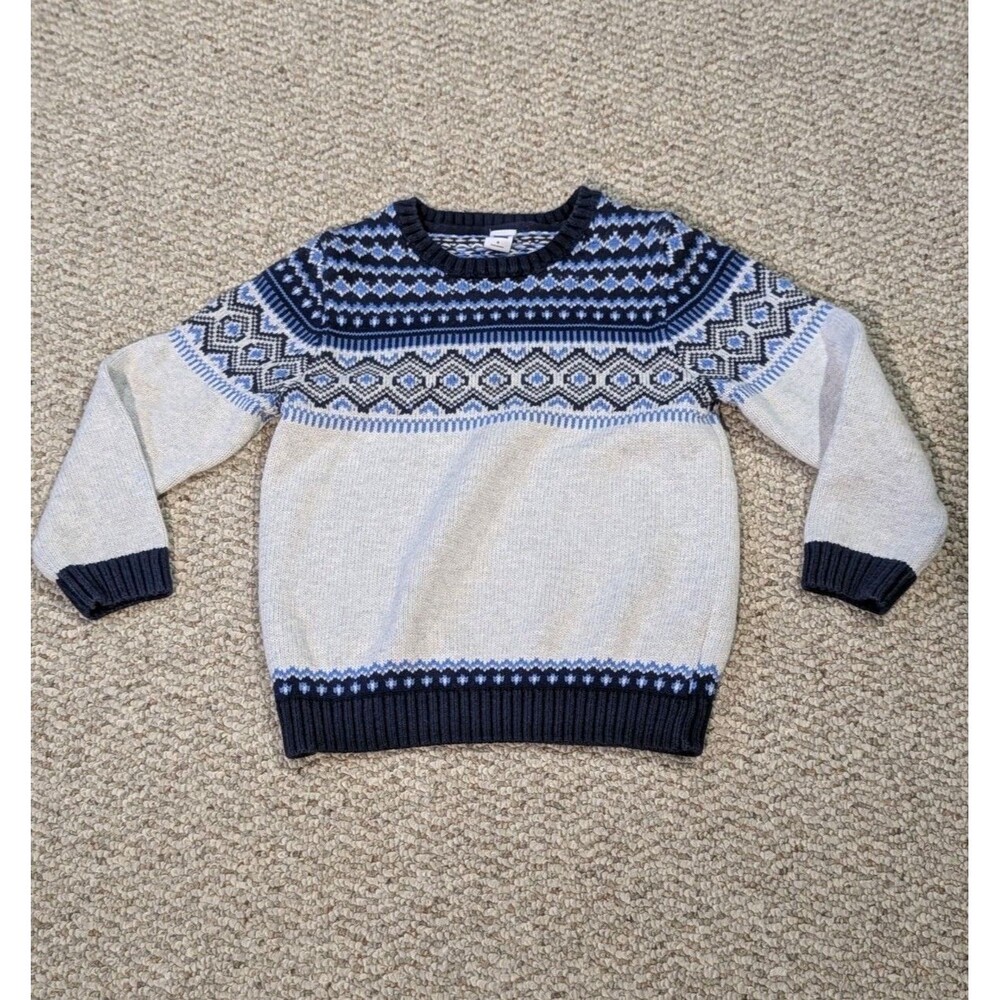 Janie and Jack Fair Isle Sweater Kids 6 Navy Blue Knit Cotton